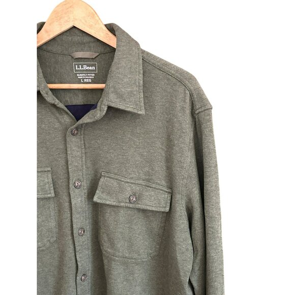 L.L.Bean Mens Slightly Fitted Dark Green Chamois Button Up Shirt Size Large EUC - Picture 2 of 7